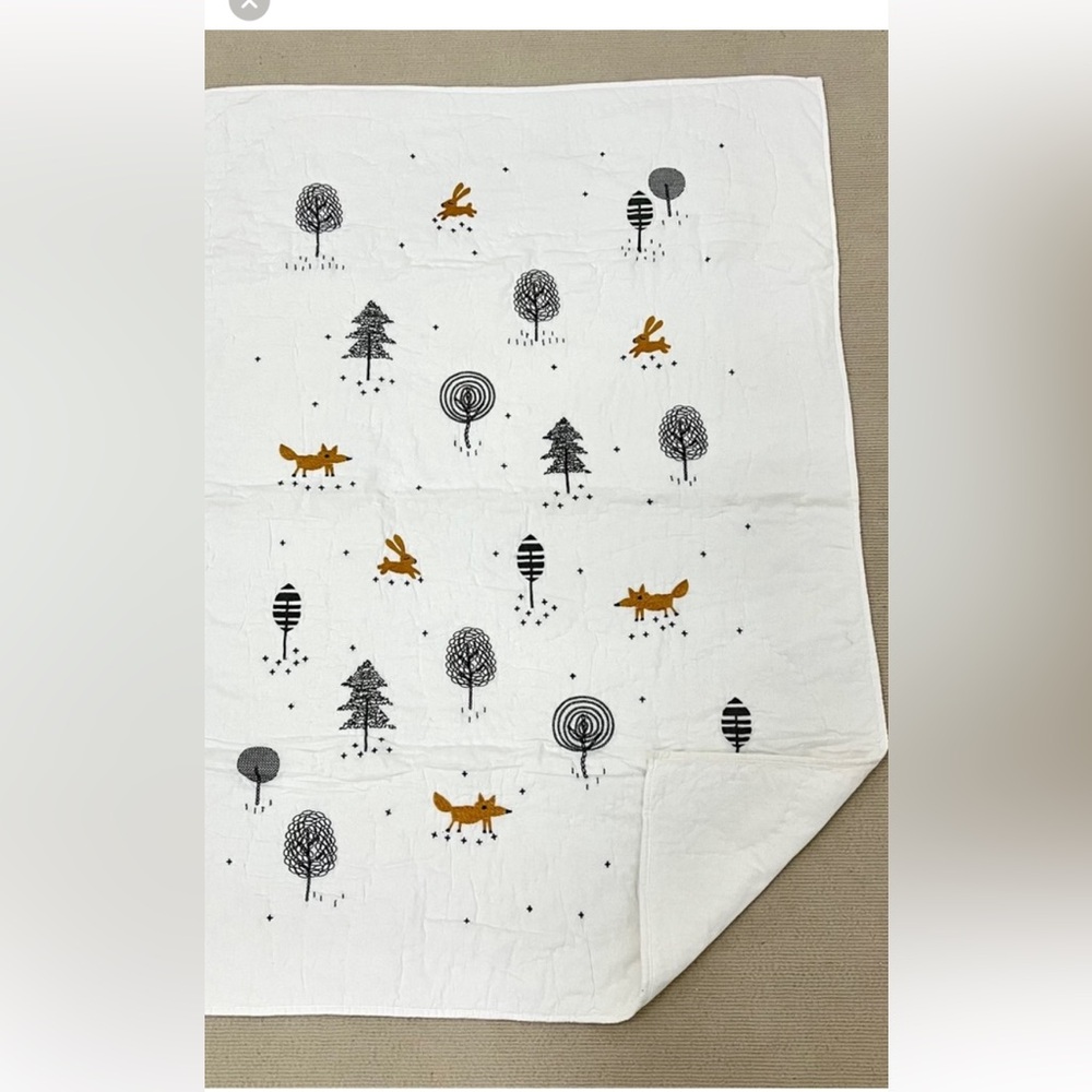 Quilt NEW Embroidered Forest Animals 36" X 50" all Cotton Handmade